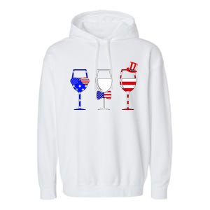 4th Of July Red White Blue Wine USA Glasses Garment-Dyed Fleece Hoodie