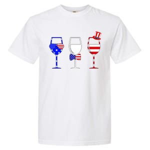 4th Of July Red White Blue Wine USA Glasses Garment-Dyed Heavyweight T-Shirt