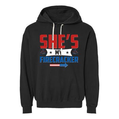 4th of July She's My Firecracker Matching Shirt Garment-Dyed Fleece Hoodie