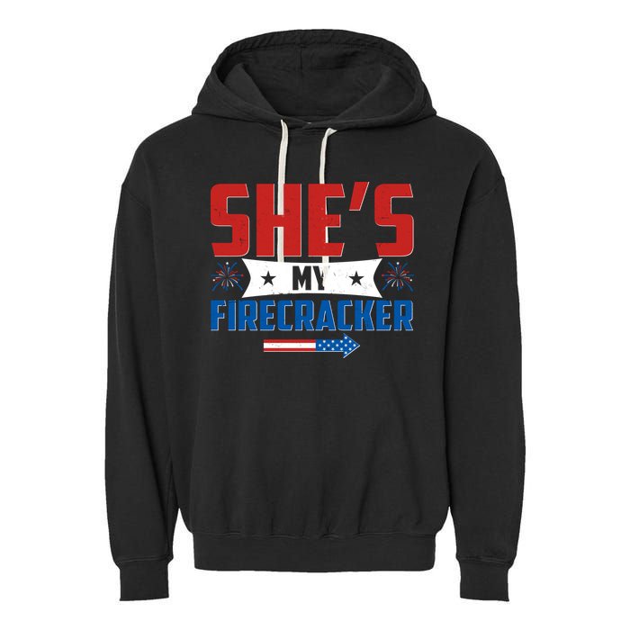 4th of July She's My Firecracker Matching Shirt Garment-Dyed Fleece Hoodie