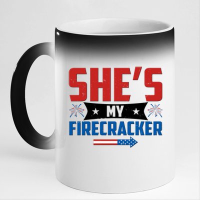 4th of July She's My Firecracker Matching Shirt 11oz Black Color Changing Mug