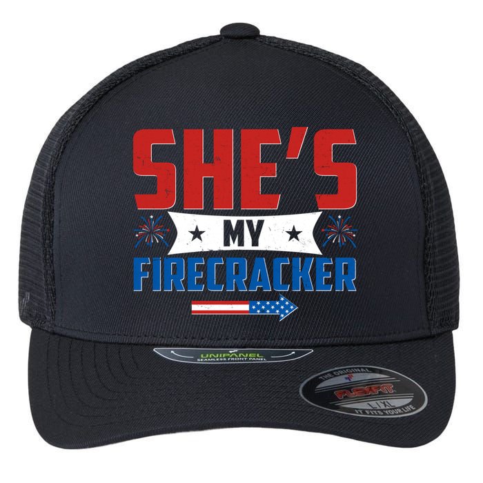 4th of July She's My Firecracker Matching Shirt Flexfit Unipanel Trucker Cap