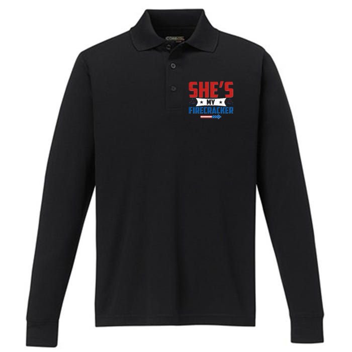 4th of July She's My Firecracker Matching Shirt Performance Long Sleeve Polo