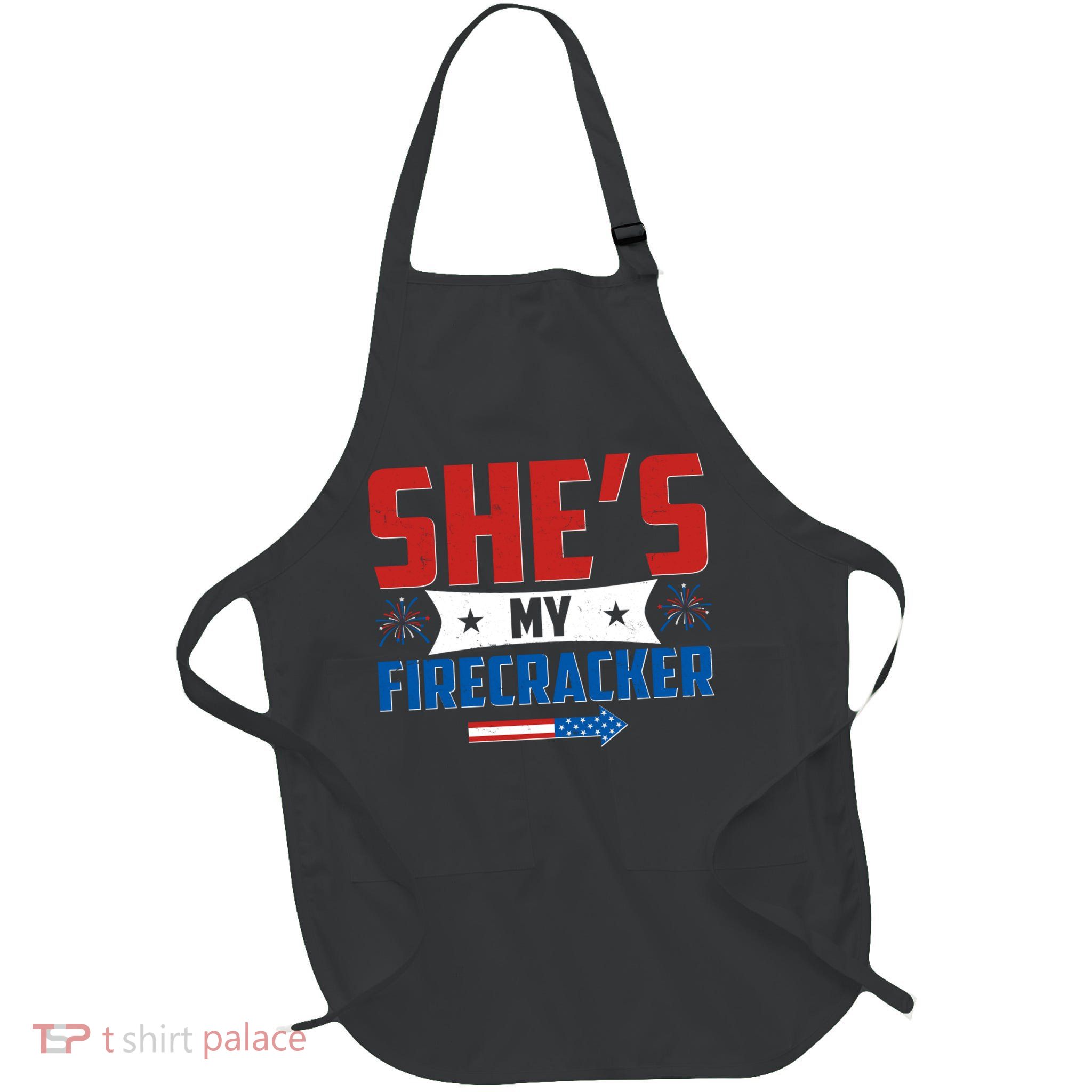 4th of July She's My Firecracker Matching Shirt Full-Length Apron With Pockets