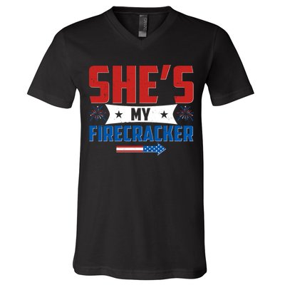 4th of July She's My Firecracker Matching Shirt V-Neck T-Shirt