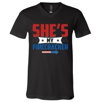 4th of July She's My Firecracker Matching Shirt V-Neck T-Shirt