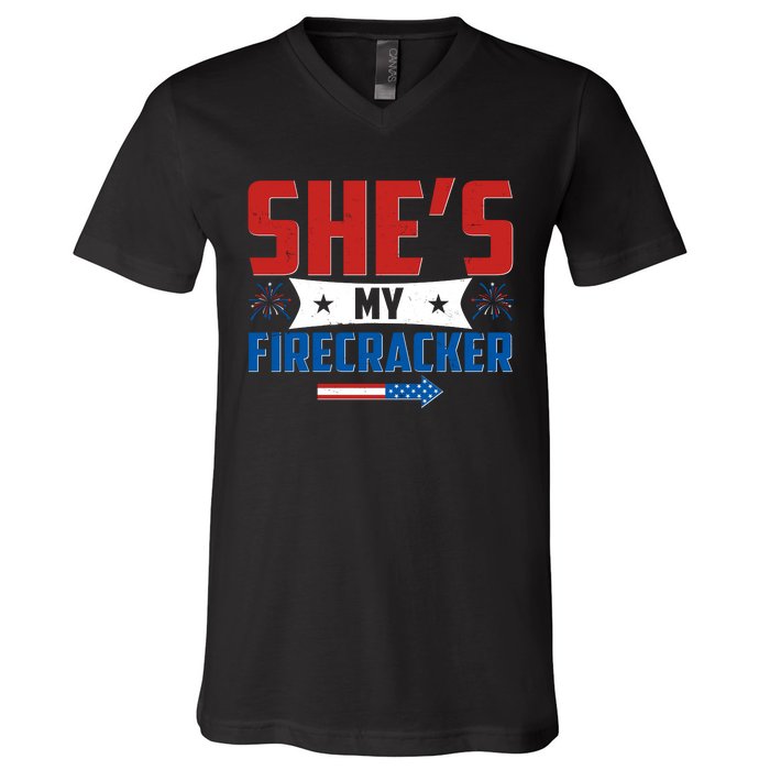 4th of July She's My Firecracker Matching Shirt V-Neck T-Shirt