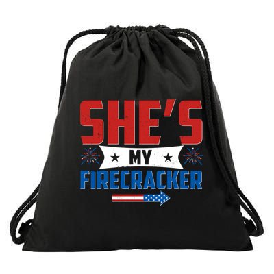 4th of July She's My Firecracker Matching Shirt Drawstring Bag