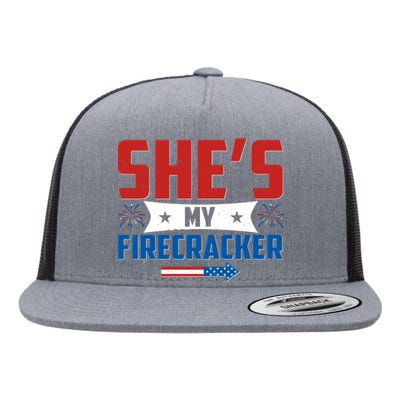 4th of July She's My Firecracker Matching Shirt Flat Bill Trucker Hat