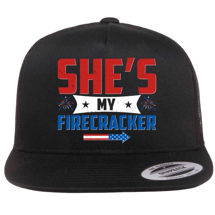 4th of July She's My Firecracker Matching Shirt Flat Bill Trucker Hat