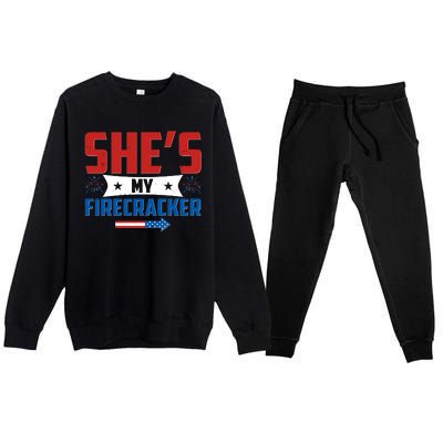 4th of July She's My Firecracker Matching Shirt Premium Crewneck Sweatsuit Set