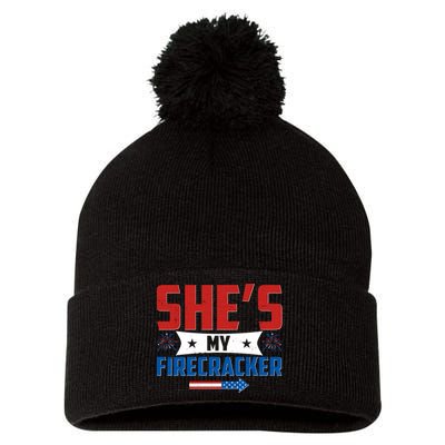 4th of July She's My Firecracker Matching Shirt Pom Pom 12in Knit Beanie