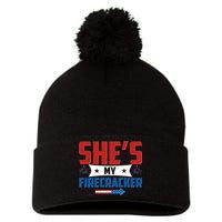 4th of July She's My Firecracker Matching Shirt Pom Pom 12in Knit Beanie