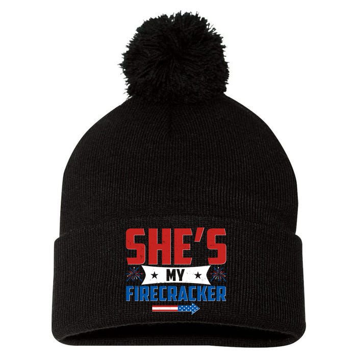 4th of July She's My Firecracker Matching Shirt Pom Pom 12in Knit Beanie