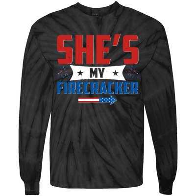 4th of July She's My Firecracker Matching Shirt Tie-Dye Long Sleeve Shirt