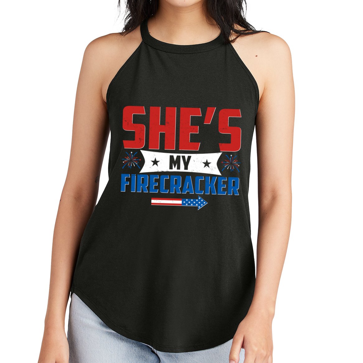4th of July She's My Firecracker Matching Shirt Women's Perfect Tri Rocker Tank