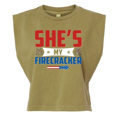 4th of July She's My Firecracker Matching Shirt Garment-Dyed Women's Muscle Tee