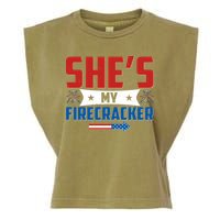 4th of July She's My Firecracker Matching Shirt Garment-Dyed Women's Muscle Tee
