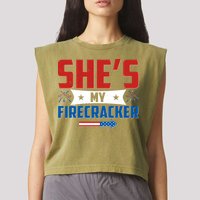 4th of July She's My Firecracker Matching Shirt Garment-Dyed Women's Muscle Tee