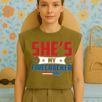 4th of July She's My Firecracker Matching Shirt Garment-Dyed Women's Muscle Tee
