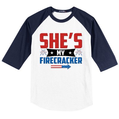 4th of July She's My Firecracker Matching Shirt Baseball Sleeve Shirt