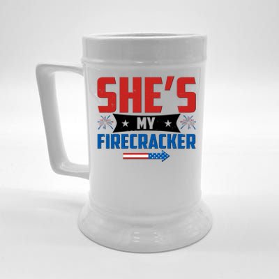 4th of July She's My Firecracker Matching Shirt Beer Stein