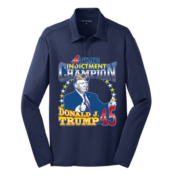 4 Time Indictment Champion Donald Trump 45 Silk Touch Performance Long Sleeve Polo