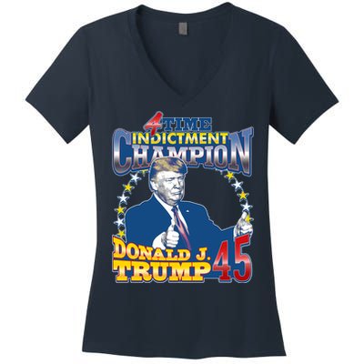 4 Time Indictment Champion Donald Trump 45 Women's V-Neck T-Shirt