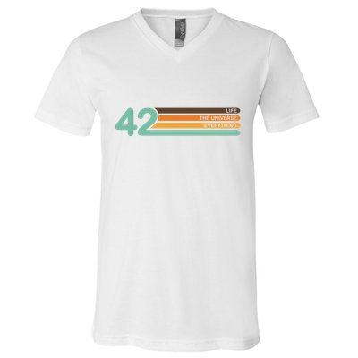 42 The Meaning Of Life Universe Everything Retro V-Neck T-Shirt