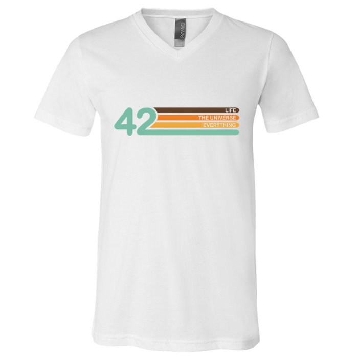 42 The Meaning Of Life Universe Everything Retro V-Neck T-Shirt