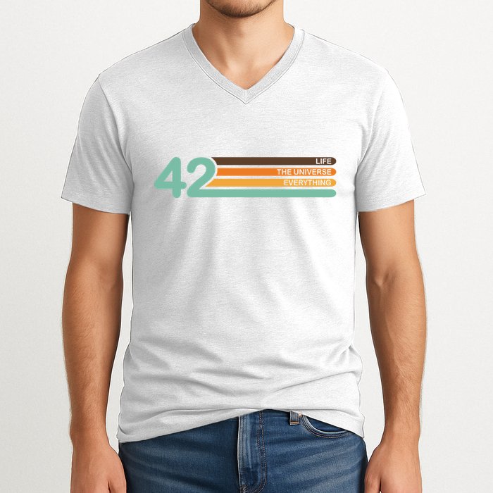 42 The Meaning Of Life Universe Everything Retro V-Neck T-Shirt