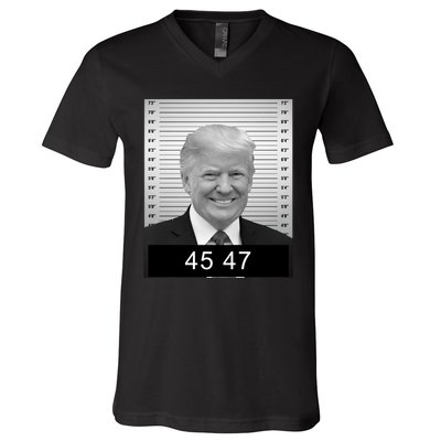 4547 Trump President 45 And 47 Trump Mugshot V-Neck T-Shirt