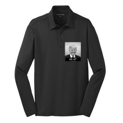 4547 Trump President 45 And 47 Trump Mugshot Silk Touch Performance Long Sleeve Polo