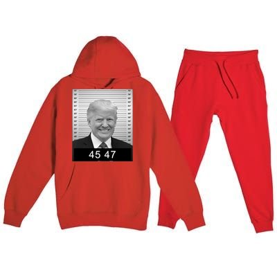 4547 Trump President 45 And 47 Trump Mugshot Premium Hooded Sweatsuit Set