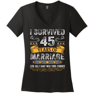 45th Wedding Anniversary Couples Husband Wife 45 Years Women's V-Neck T-Shirt