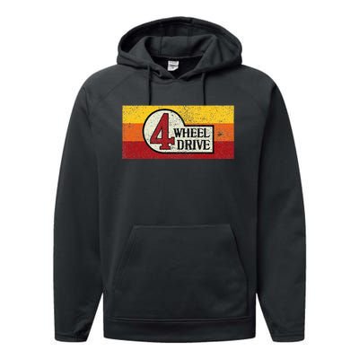 4 Wheel Drive Overland Emblem With Stripes 4wd Performance Fleece Hoodie