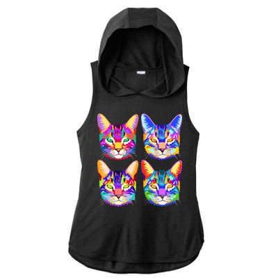 4X Cats - Colorful Portrait Ladies PosiCharge Tri-Blend Wicking Draft Hoodie Tank