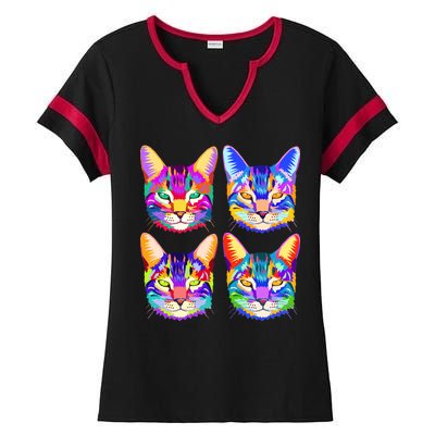 4X Cats - Colorful Portrait Ladies Halftime Notch Neck Tee