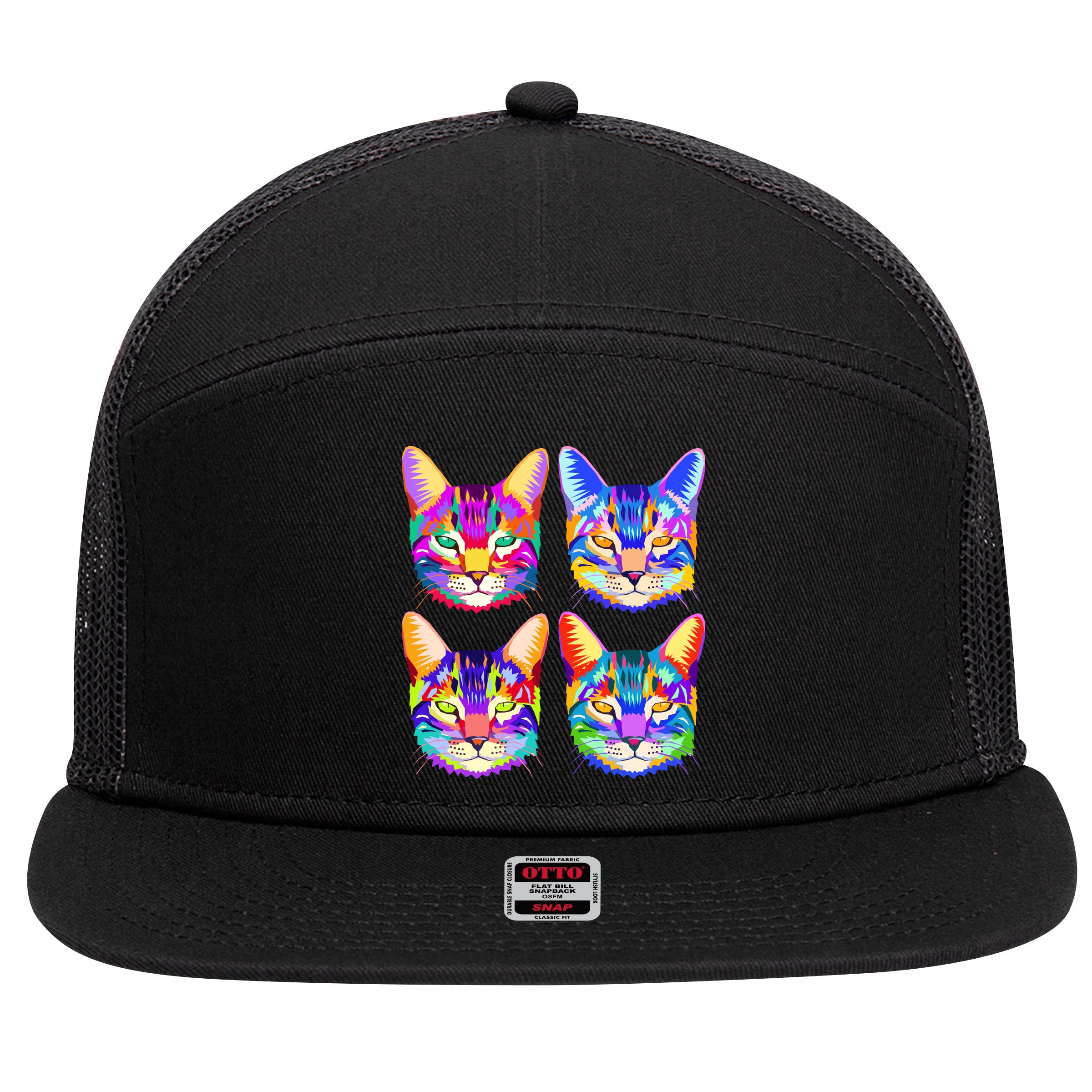 4X Cats - Colorful Portrait 7 Panel Mesh Trucker Snapback Hat