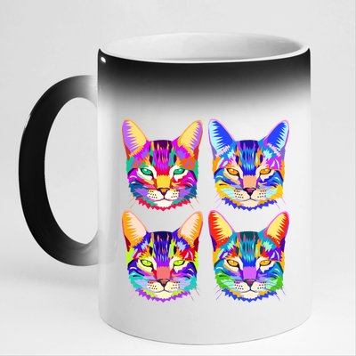 4X Cats - Colorful Portrait 11oz Black Color Changing Mug