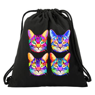 4X Cats - Colorful Portrait Drawstring Bag