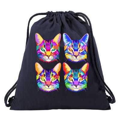 4X Cats - Colorful Portrait Drawstring Bag