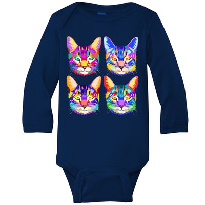 4X Cats - Colorful Portrait Baby Long Sleeve Bodysuit