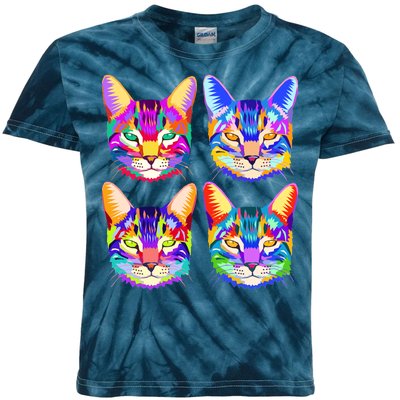 4X Cats - Colorful Portrait Kids Tie-Dye T-Shirt