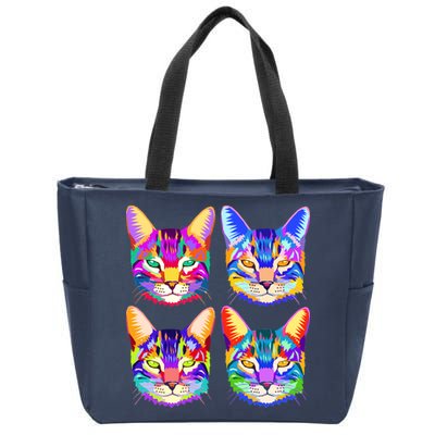 4X Cats - Colorful Portrait Zip Tote Bag