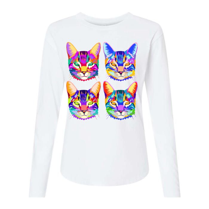 4X Cats - Colorful Portrait Womens Cotton Relaxed Long Sleeve T-Shirt