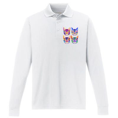 4X Cats - Colorful Portrait Performance Long Sleeve Polo