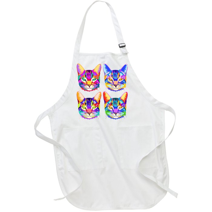 4X Cats - Colorful Portrait Full-Length Apron With Pockets