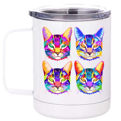 4X Cats - Colorful Portrait 12 oz Stainless Steel Tumbler Cup