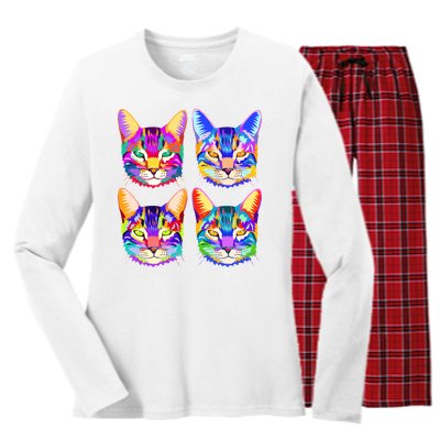 4X Cats - Colorful Portrait Women's Long Sleeve Flannel Pajama Set 